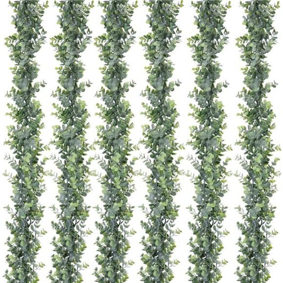 6 Pack Faux Eucalyptus Garland Plant, Artificial Vines Hanging Eucalyptus Leaves - Picture 1 of 7